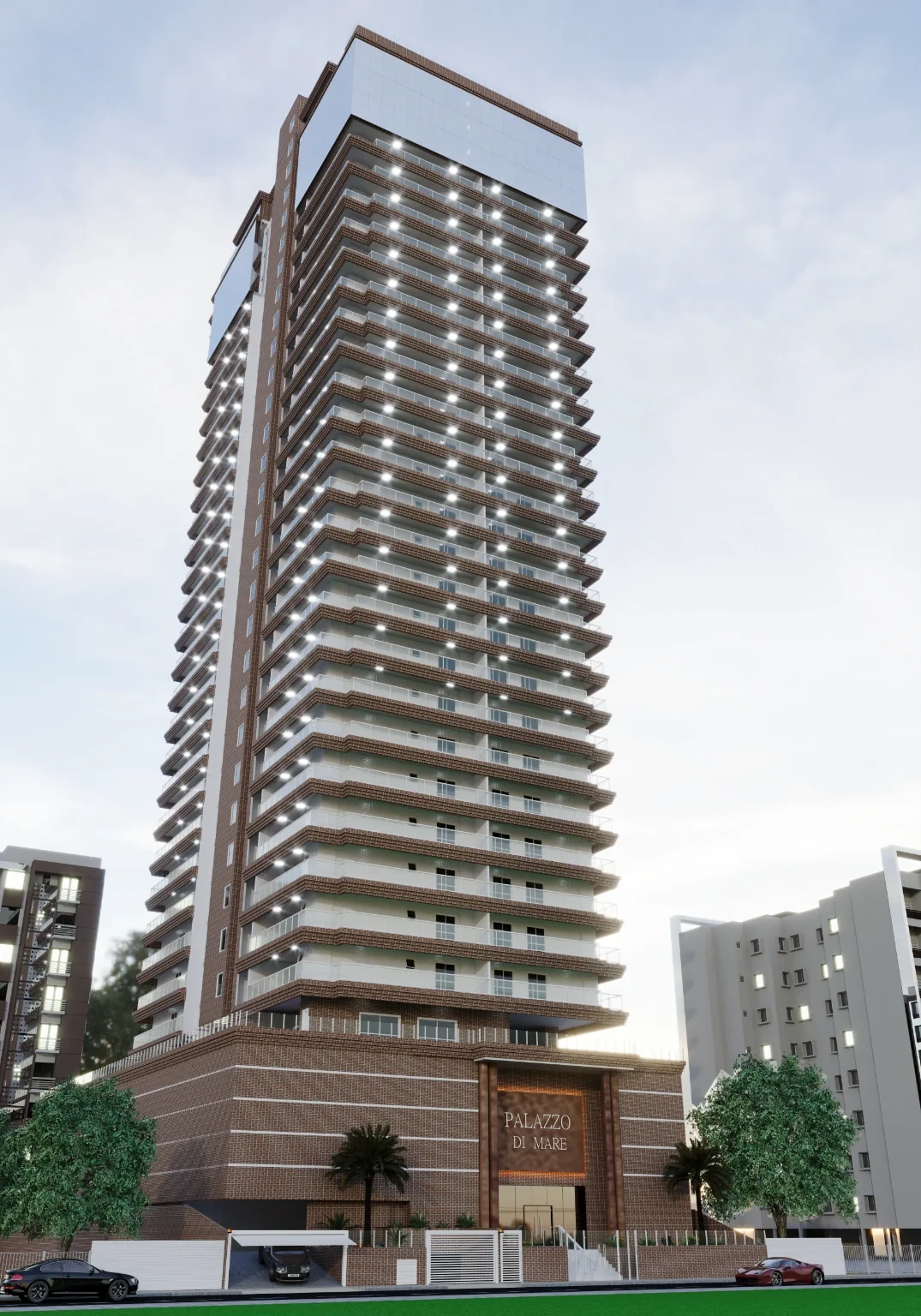 Fachada do Residencial Palazzo di Mare, Vila Caiçara, Praia Grande SP