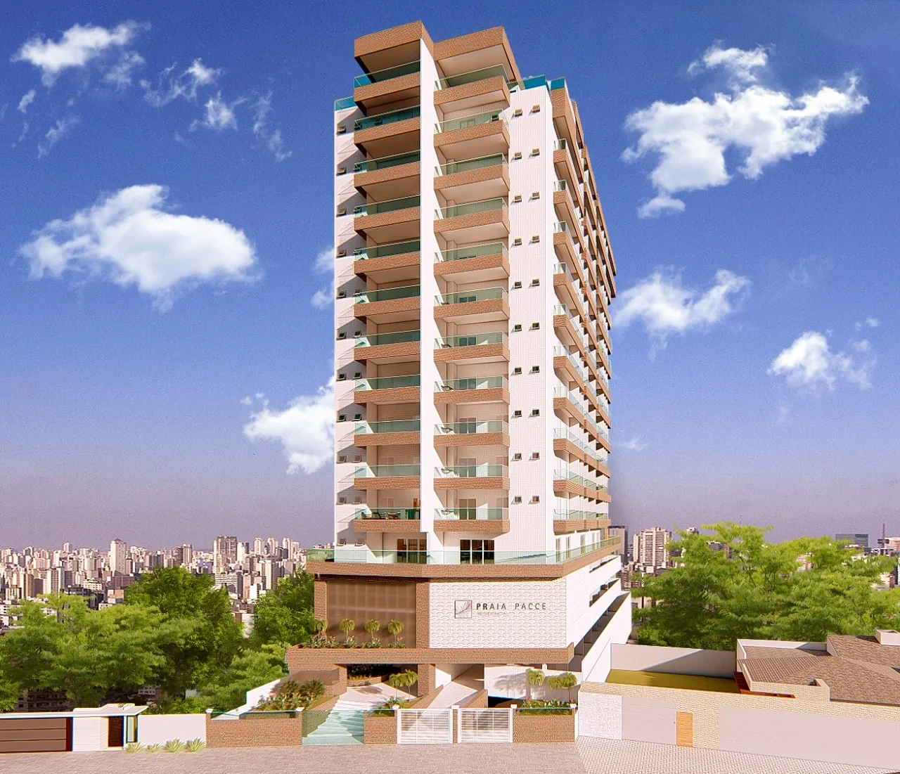 Fachada do Residencial Praia Pacce, Vila Caiçara, Praia Grande SP